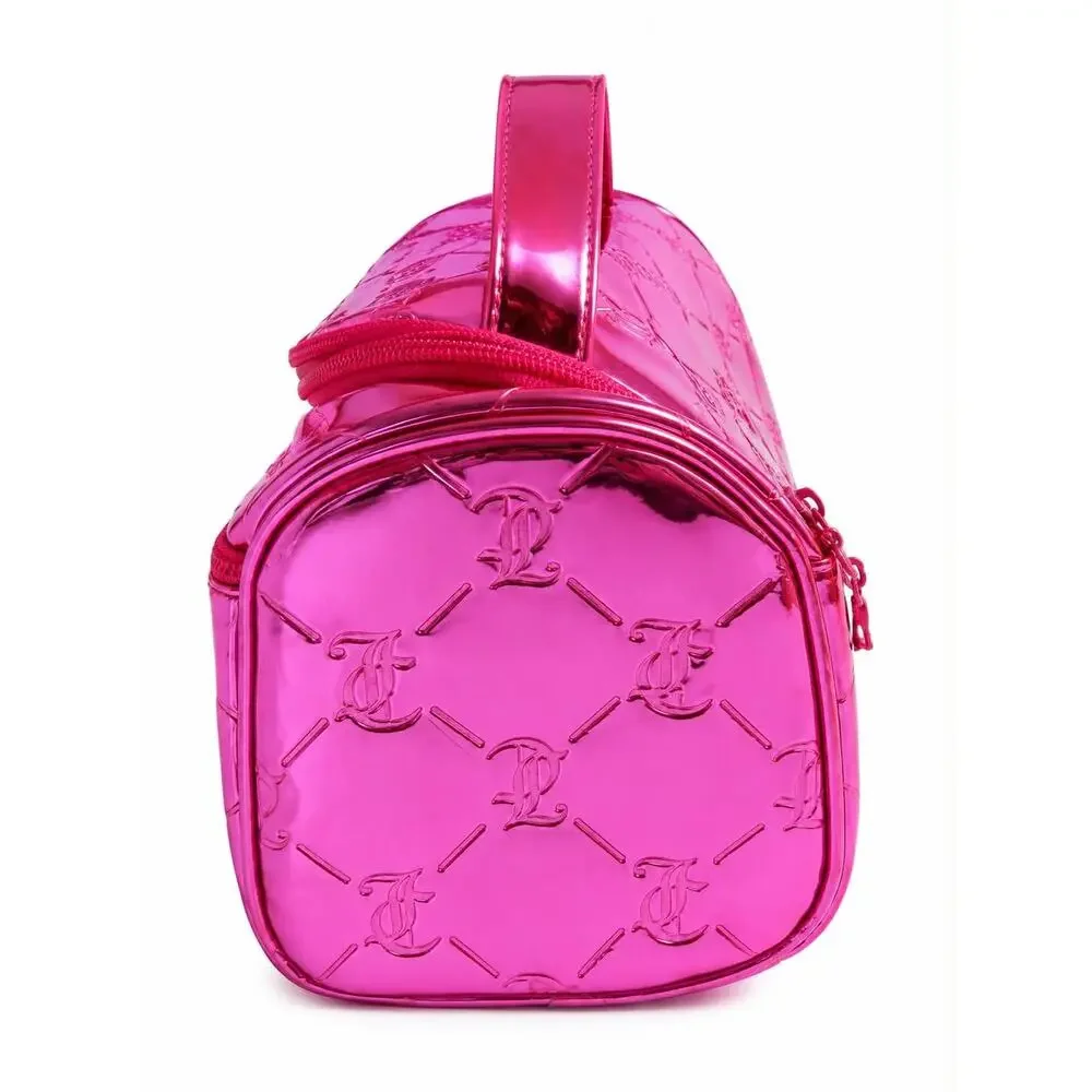 NWOT Juicy Couture Hot Pink Metallic Jelly Cosmetic Makeup Train Case Vanity Bag